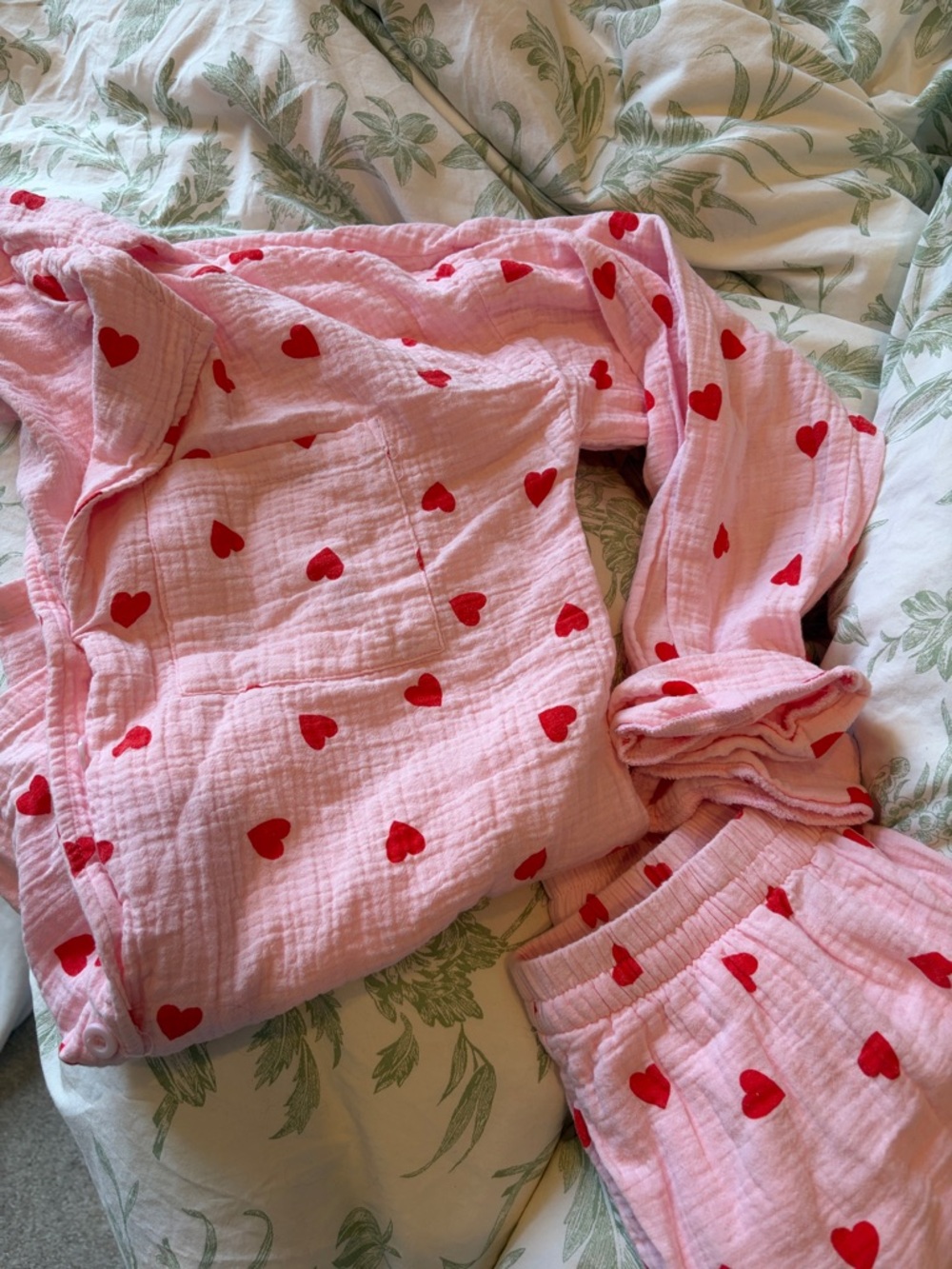 Pink Heart-Print Pajama Set